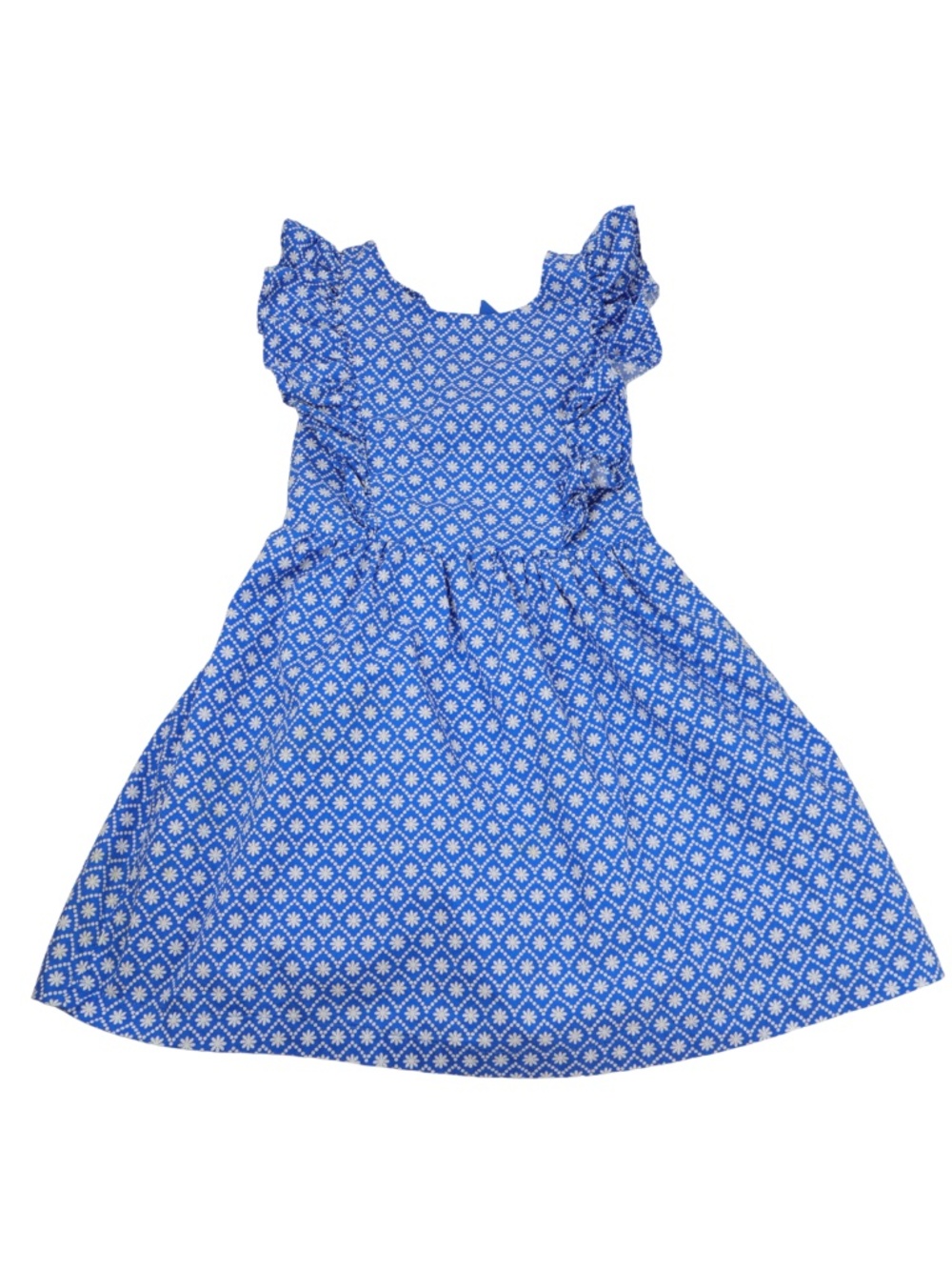 Btween Blue Floral Ruffle Dress Girls Size 8 Open Back Bow Cotton